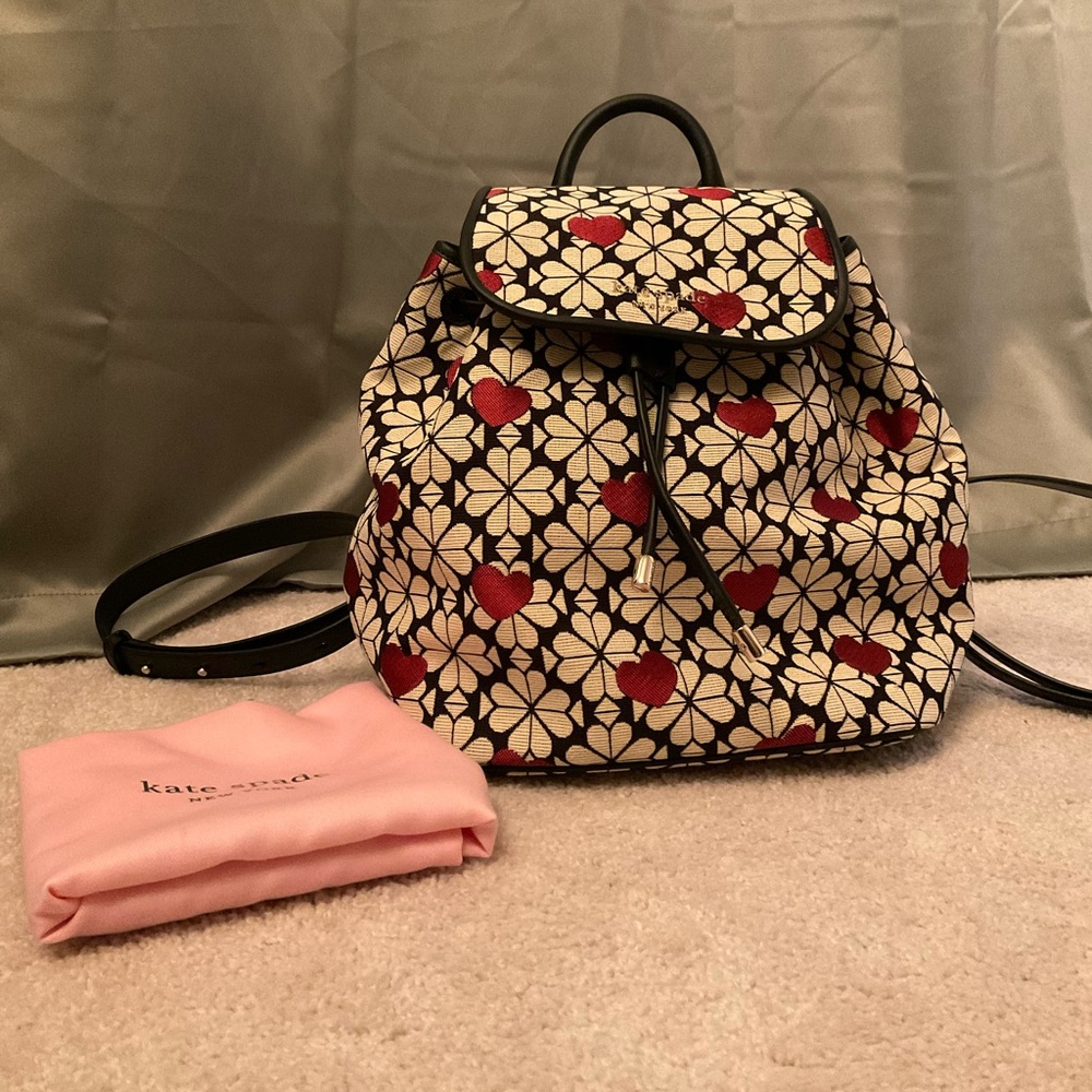 Kate Spade Flower Jacquard Hearts Medium Flap Backpack